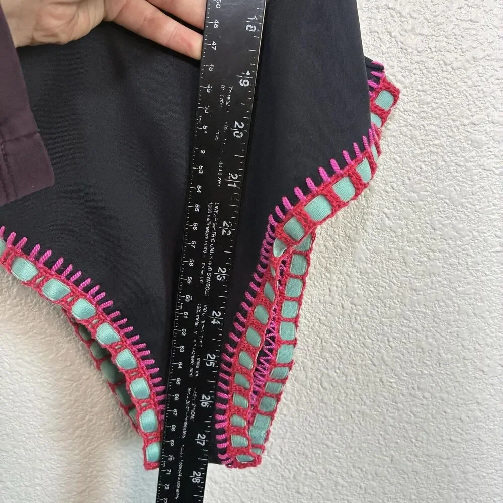 Platinum Swimwear One Piece Swimsuit Womens Small Black Crochet Trim Colorblock
